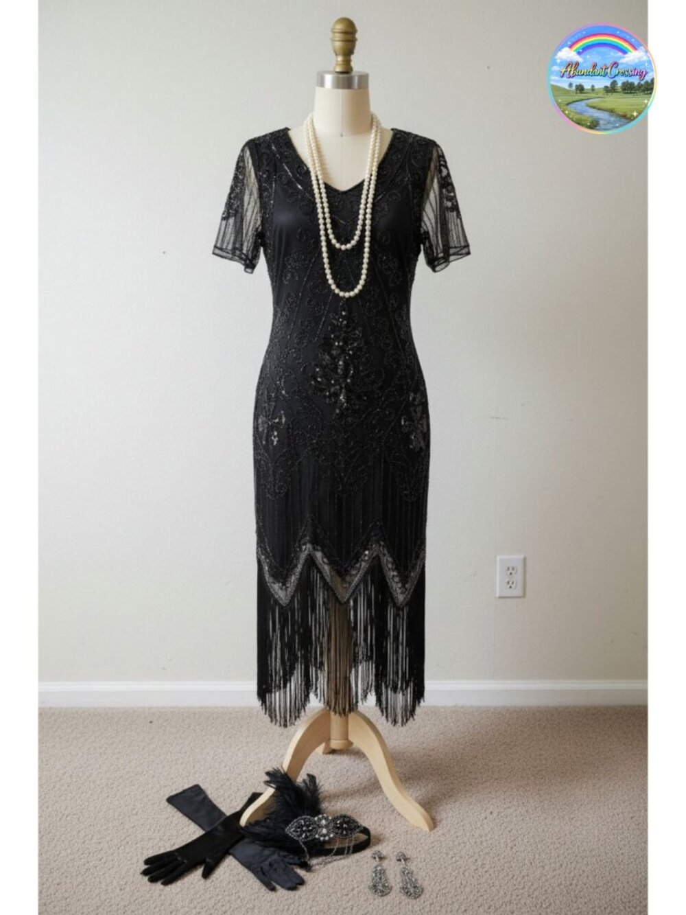 1920s Art Deco Fringed Sequin Dress Gatsby Costume